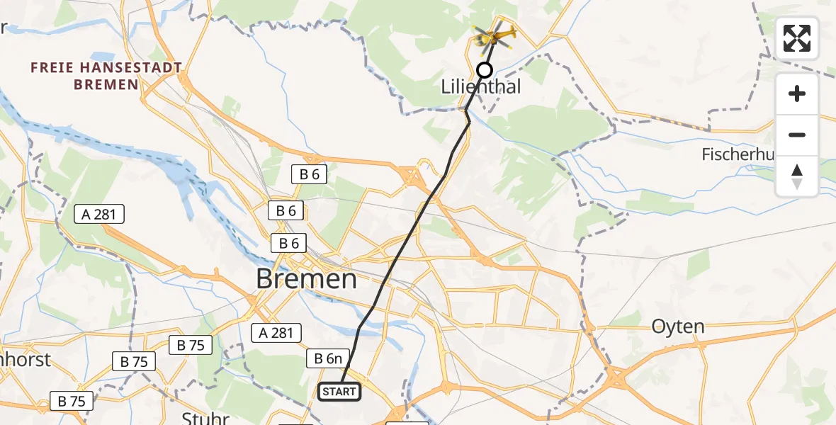 Flugroute Rettungshubschrauber Bremen - Lilienthal, 31 Mai 2026, 14:51