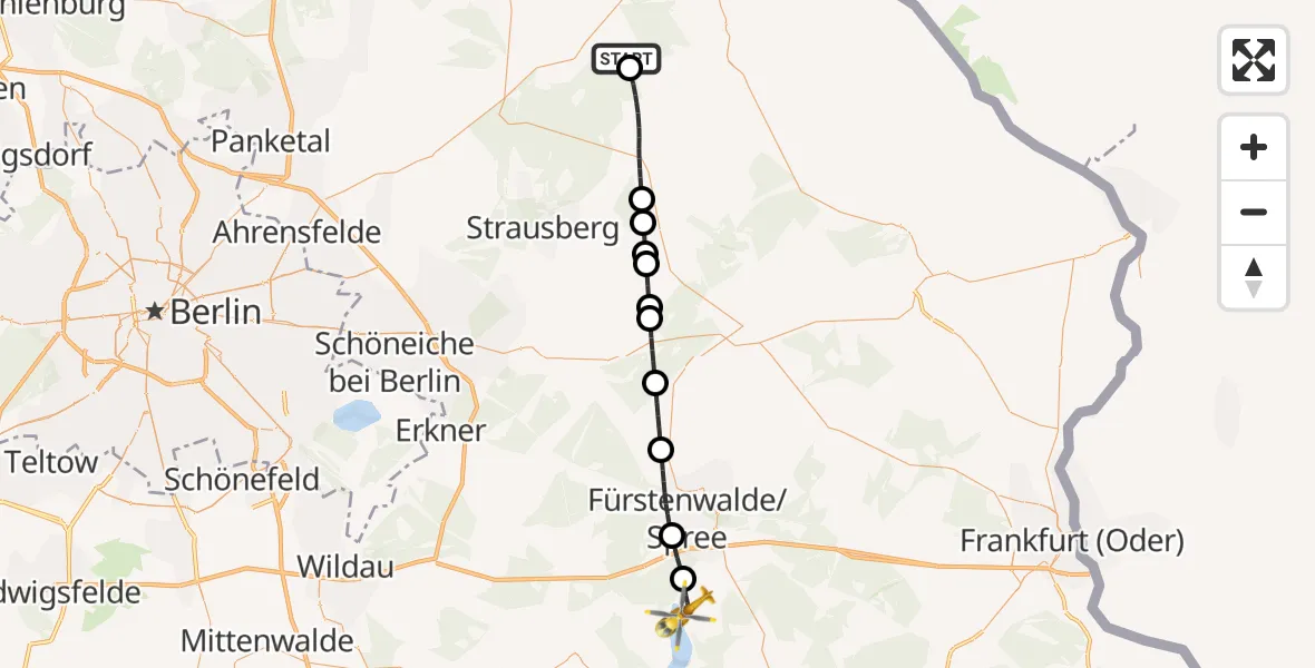 Flugroute Rettungshubschrauber Wriezen - Bad Saarow Hospital, 31 Mai 2026, 14:52