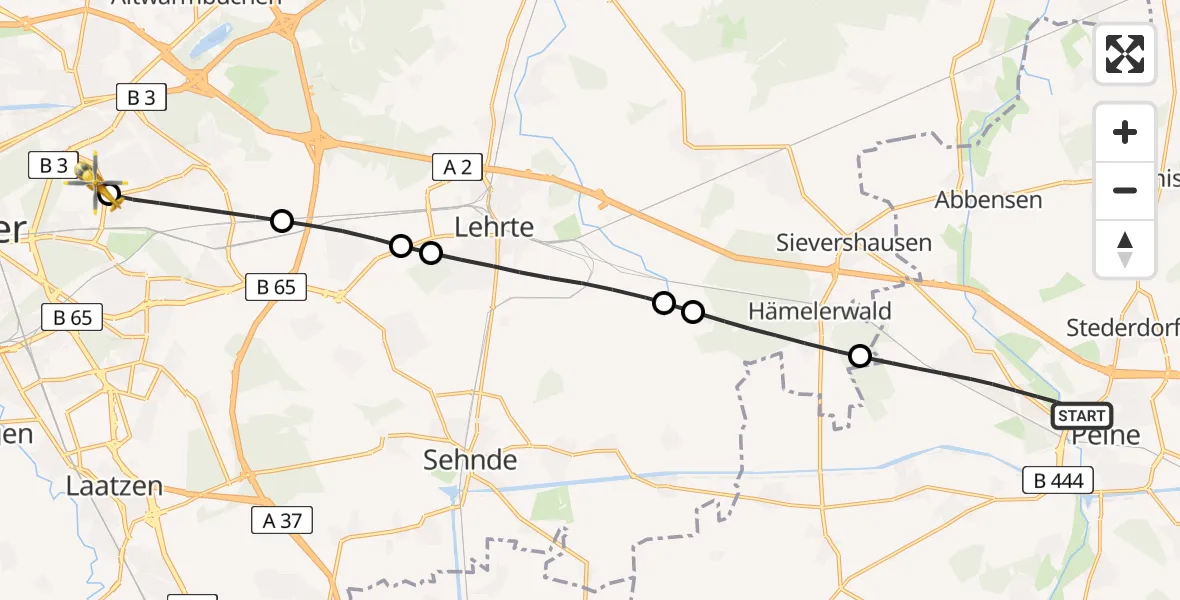 Flugroute Rettungshubschrauber Peine - Hannover Luftrettung Hubschrauberlandeplatz (Christoph 4), 31 Mai 2026, 14:53