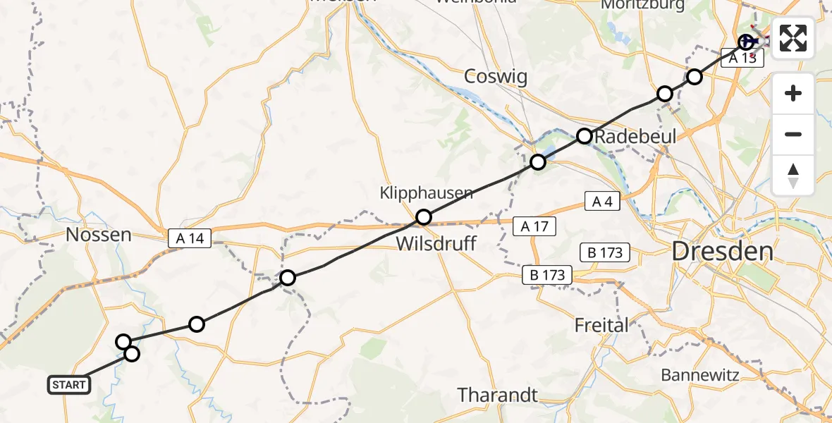 Flugroute Polizeihubschrauber Großschirma - Dresden Flughafen, 31 Mai 2026, 14:56