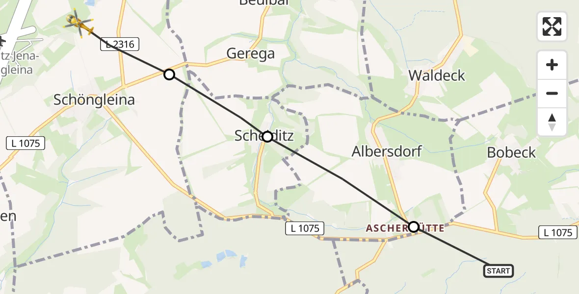 Flugroute Rettungshubschrauber Bobeck - Schöngleina, 31 Mai 2026, 15:08