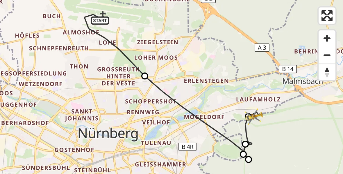 Flugroute Ambulanzhubschrauber Flughafen Nuremberg - Nürnberg, 31 Mai 2026, 15:17