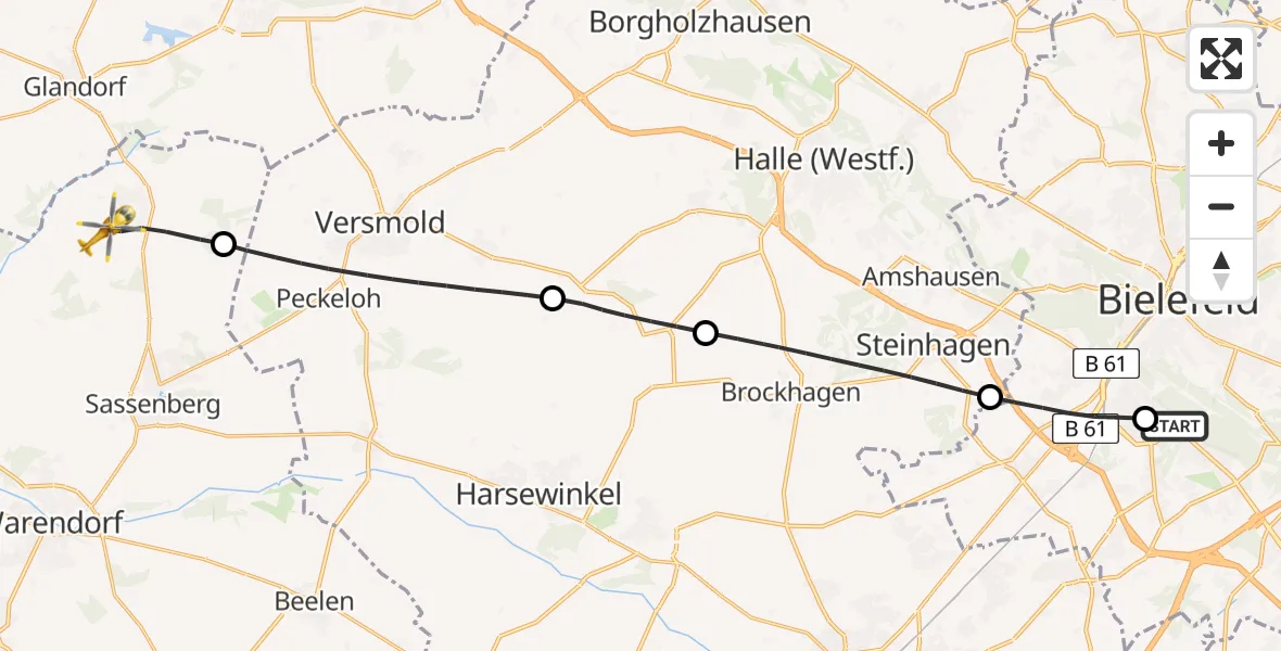 Flugroute Rettungshubschrauber Luftrettungszentrum Bielefeld - Sassenberg, 31 Mai 2026, 15:19