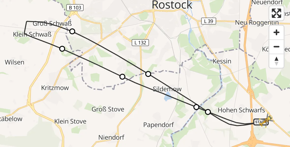 Flugroute Ambulanzhubschrauber Dummerstorf - Dummerstorf, 31 Mai 2026, 15:30