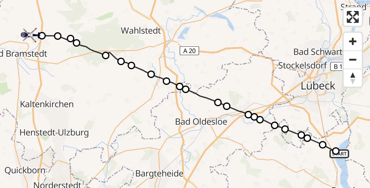 Flugroute Polizeihubschrauber Ratzeburg - Wiemersdorf, 31 Mai 2026, 15:33