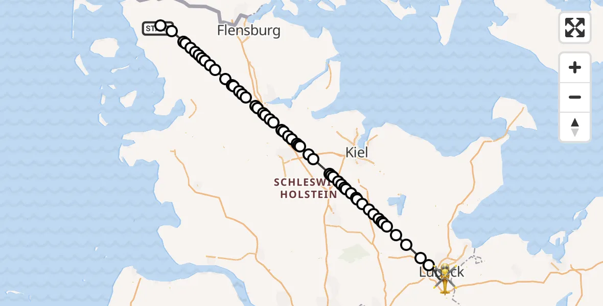 Flugroute Rettungshubschrauber Niebüll - Lübeck, 31 Mai 2026, 15:36