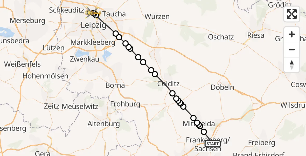 Flugroute Rettungshubschrauber Frankenberg/Sa. - Sankt Georg Hospital Leipzig Reserve, 31 Mai 2026, 15:37