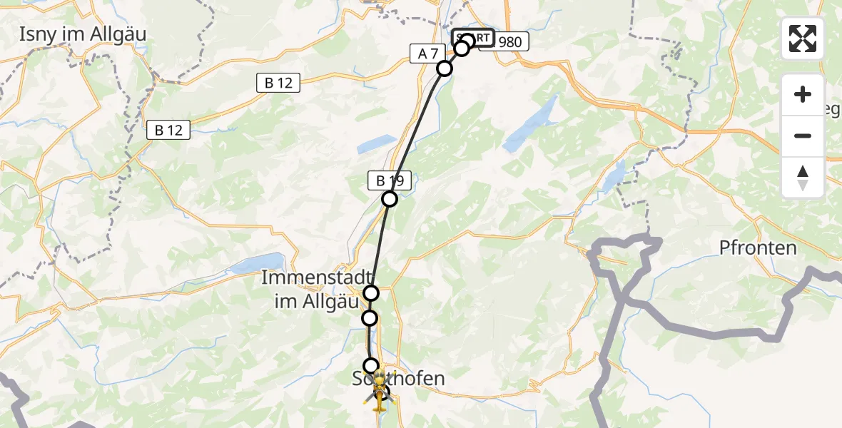 Flugroute Rettungshubschrauber Kempten-Durach Flugplatz - Ofterschwang, 31 Mai 2026, 15:48