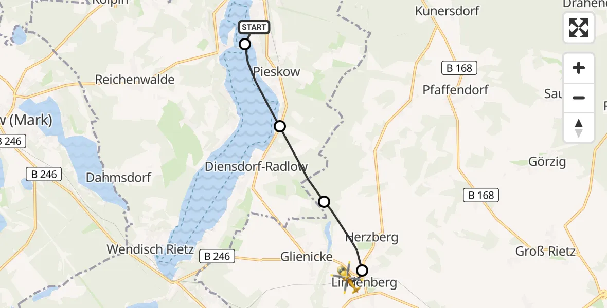 Flugroute Rettungshubschrauber Bad Saarow Hospital - Tauche, 31 Mai 2026, 15:50
