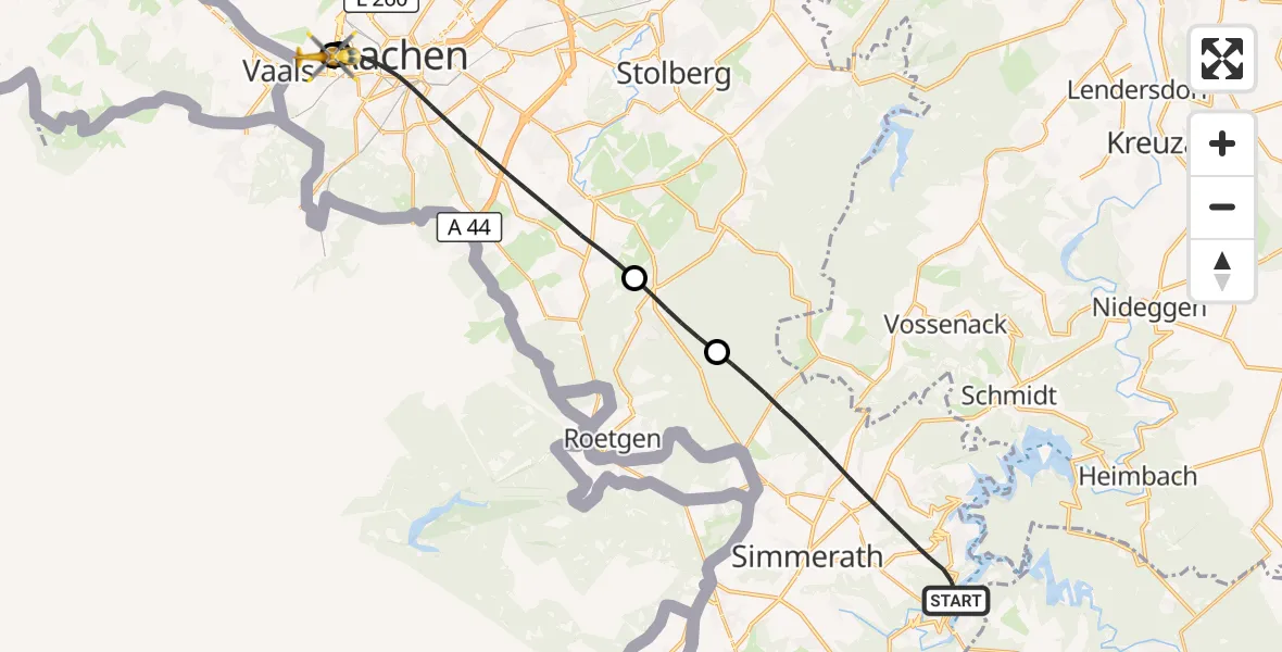 Flugroute Rettungshubschrauber Simmerath - Aachen Hospital, 31 Mai 2026, 15:52