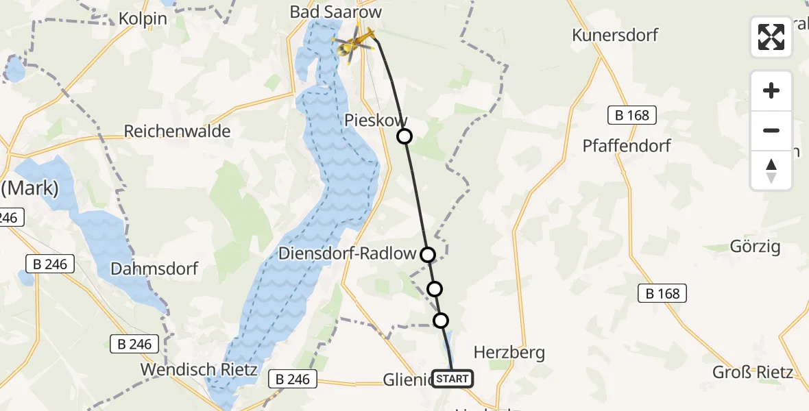 Flugroute Rettungshubschrauber Rietz-Neuendorf - Bad Saarow Hospital, 31 Mai 2026, 16:05