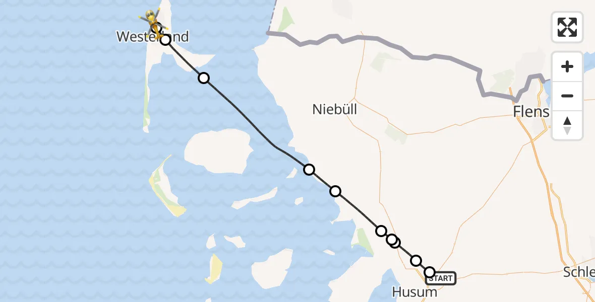 Flugroute Rettungshubschrauber Schwesing - Sylt, 31 Mai 2026, 16:07