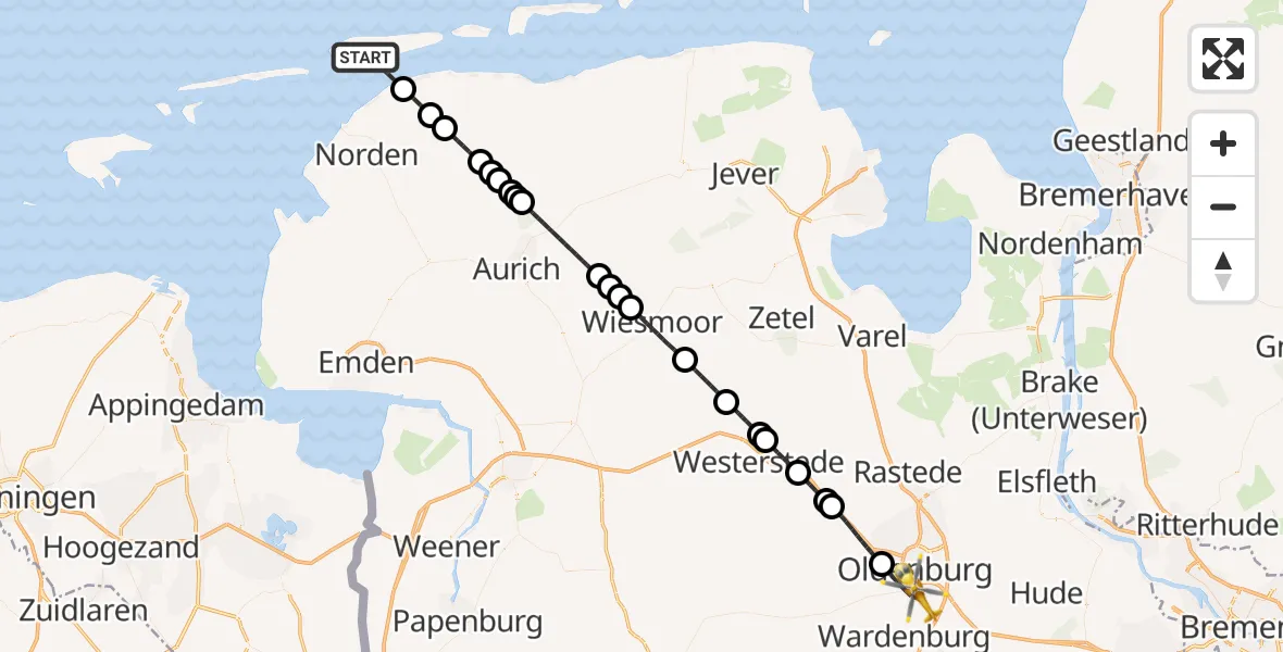 Flugroute Rettungshubschrauber Noordzee - Oldenburg (Oldb), 31 Mai 2026, 16:15