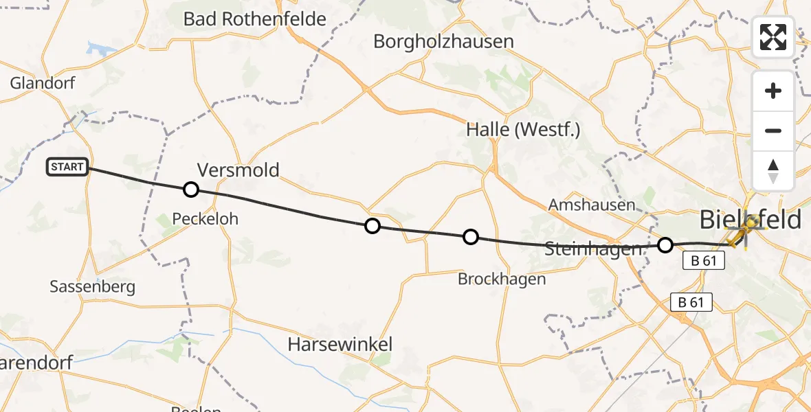 Flugroute Rettungshubschrauber Sassenberg - Bielefeld, 31 Mai 2026, 16:15