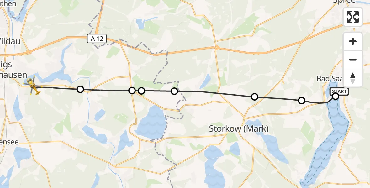 Flugroute Rettungshubschrauber Bad Saarow Hospital - Königs Wusterhausen, 31 Mai 2026, 16:20