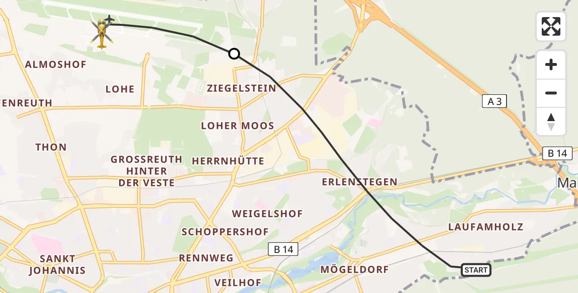 Flugroute Ambulanzhubschrauber Nürnberg - Flughafen Nuremberg, 31 Mai 2026, 16:20