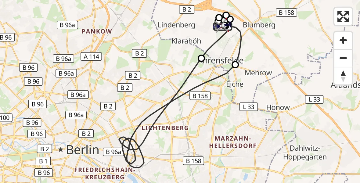 Flugroute Polizeihubschrauber Ahrensfelde Hubschrauberlandeplatz - Ahrensfelde Hubschrauberlandeplatz, 31 Mai 2026, 16:22