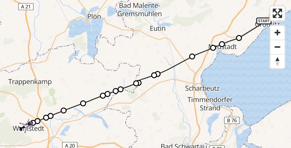 Flugroute Polizeihubschrauber Grömitz - Wahlstedt, 31 Mai 2026, 16:33