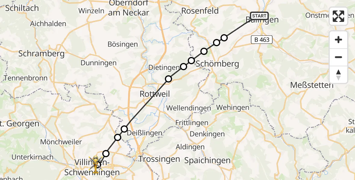 Flugroute Ambulanzhubschrauber Balingen - DRF Air Rescue Station Villingen-Schwenningen Hubschrauberlandeplatz (Christoph 11), 31 Mai 2026, 16:37