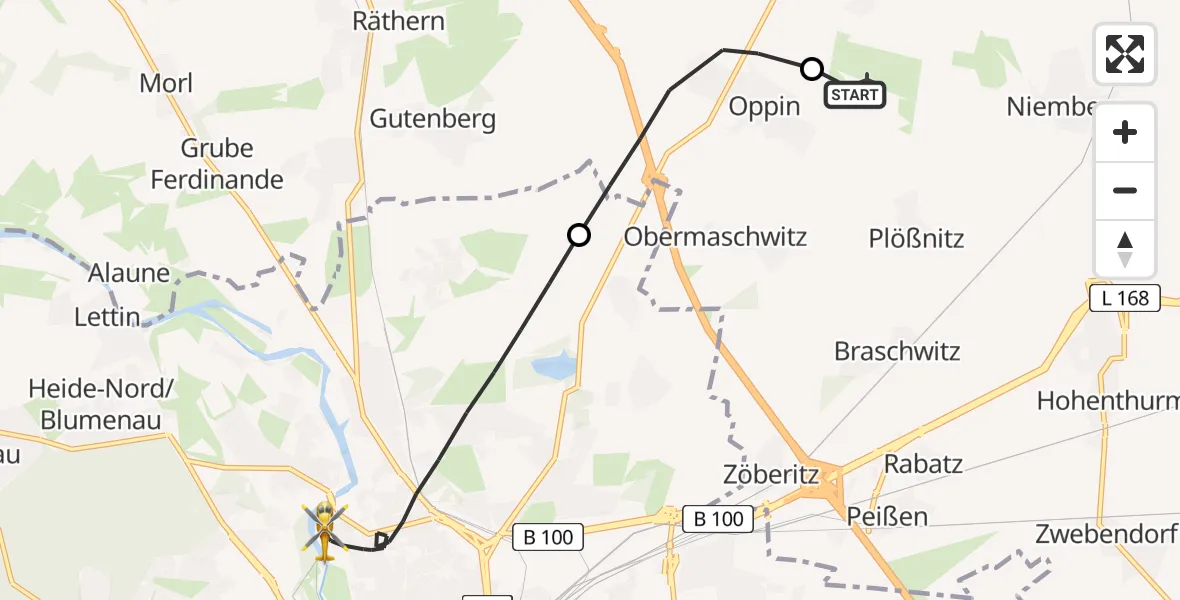 Flugroute Rettungshubschrauber Halle-Oppin Flugplatz - Halle (Saale), 31 Mai 2026, 16:37