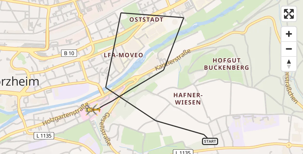 Flugroute Rettungshubschrauber Pforzheim - Pforzheim, 31 Mai 2026, 16:44