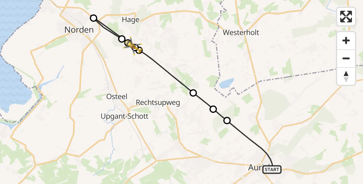 Flugroute Ambulanzhubschrauber Aurich - Halbemond, 31 Mai 2026, 16:49