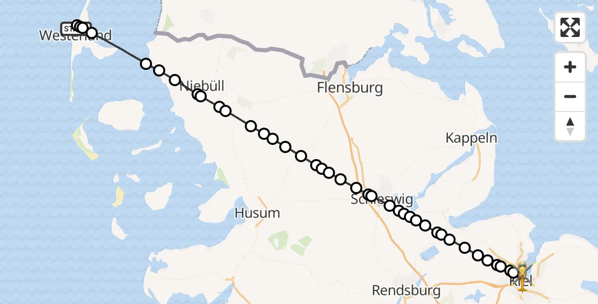 Flugroute Rettungshubschrauber Sylt - Kiel, 31 Mai 2026, 16:49