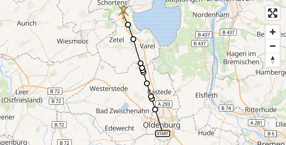 Flugroute Rettungshubschrauber Oldenburg (Oldb) - Sande, 31 Mai 2026, 16:50