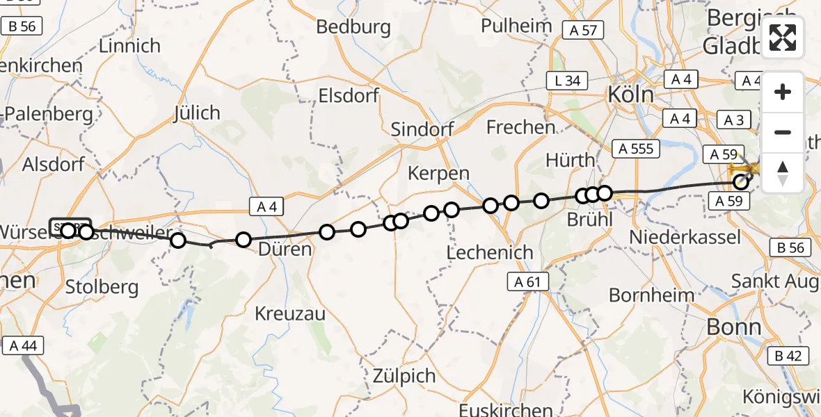 Flugroute Rettungshubschrauber Aachen-Merzbrück Flughafen - Köln Bonn Flughafen, 31 Mai 2026, 17:05