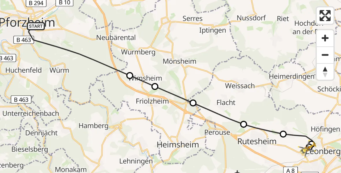 Flugroute Rettungshubschrauber Pforzheim - Leonberg Hospital, 31 Mai 2026, 17:10