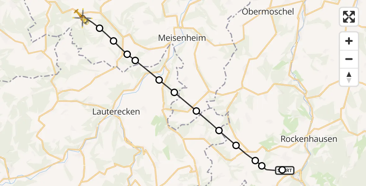 Flugroute Rettungshubschrauber Imsweiler UL - Hundsbach, 31 Mai 2026, 17:10