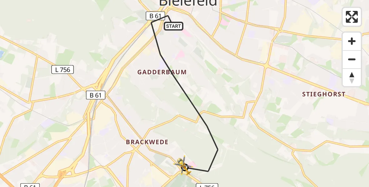 Flugroute Rettungshubschrauber Bielefeld - Luftrettungszentrum Bielefeld, 31 Mai 2026, 17:11