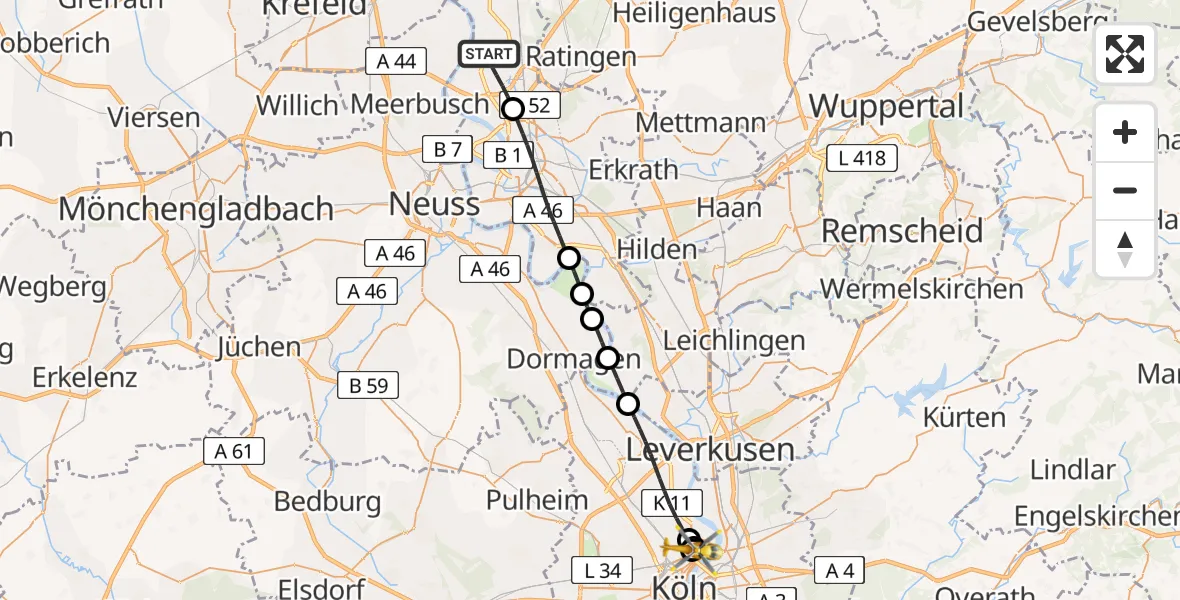 Flugroute Rettungshubschrauber Düsseldorf Flughafen - Amsterdam Street Children's Hospital, 31 Mai 2026, 17:15