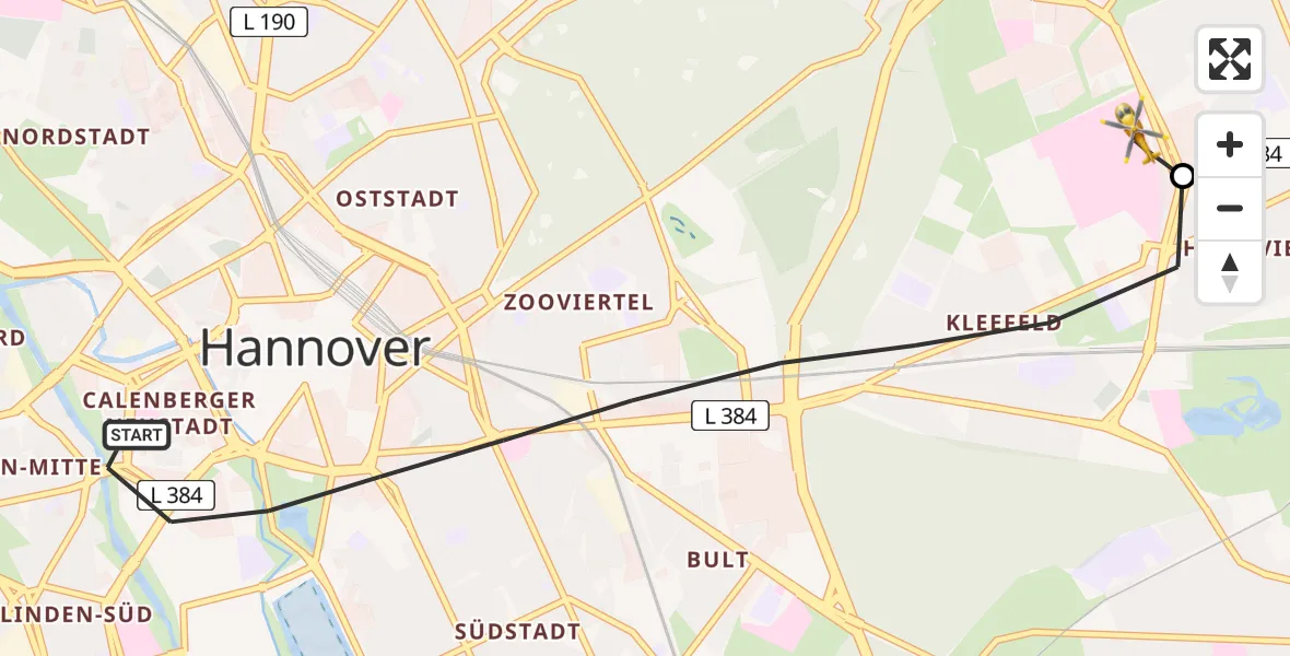 Flugroute Rettungshubschrauber Hannover - Hannover Luftrettung Hubschrauberlandeplatz (Christoph 4), 31 Mai 2026, 17:23