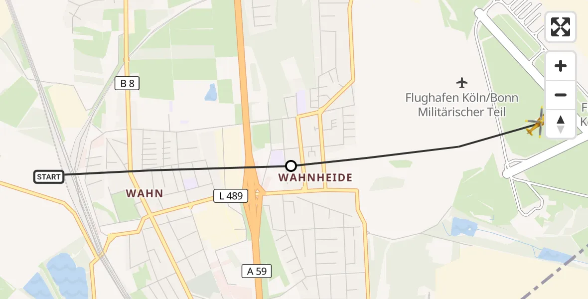 Flugroute Rettungshubschrauber Köln - Köln Bonn Flughafen, 31 Mai 2026, 17:27