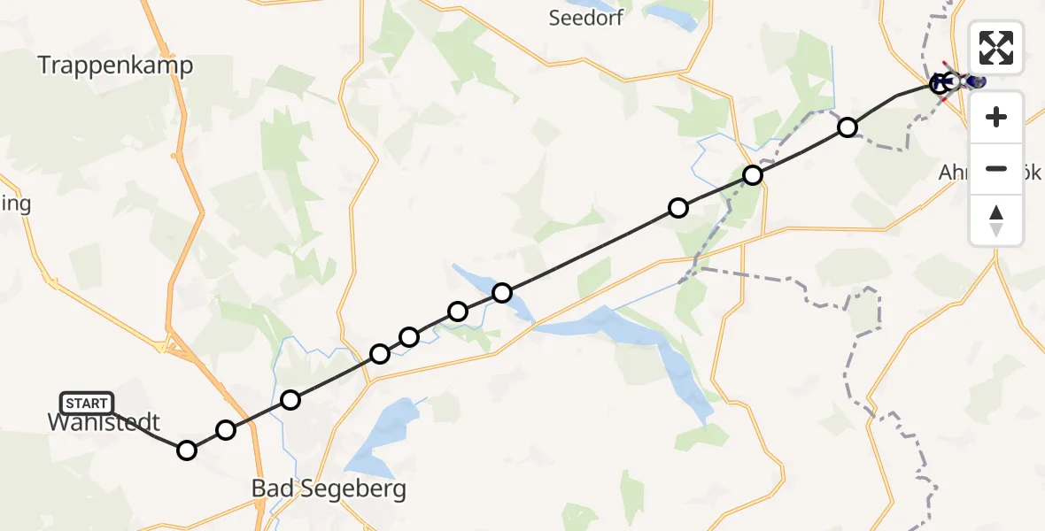 Flugroute Polizeihubschrauber Wahlstedt - Christoph 12 Luftrettungszentrum, 31 Mai 2026, 17:44