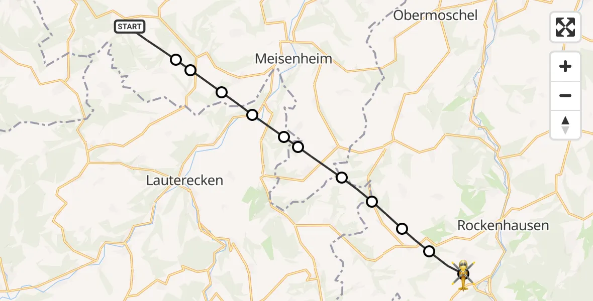 Flugroute Rettungshubschrauber Hundsbach - Imsweiler UL, 31 Mai 2026, 17:47