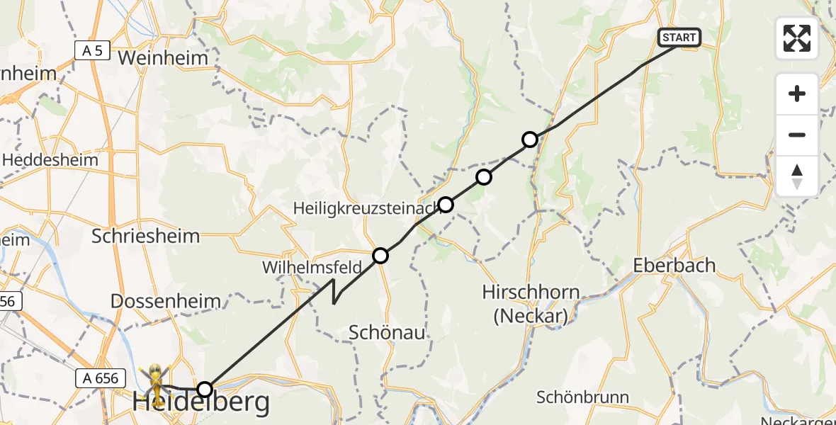 Flugroute Rettungshubschrauber Oberzent - Heidelberg, 31 Mai 2026, 17:50