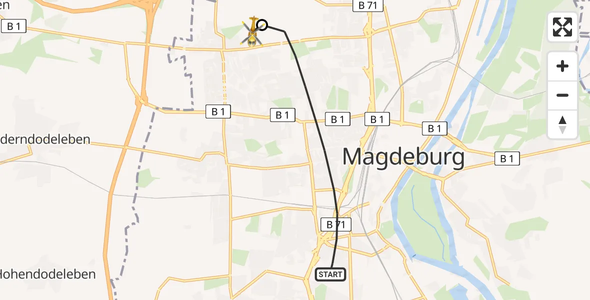 Flugroute Rettungshubschrauber Magdeburg - Magdeburg Hospital, 31 Mai 2026, 17:52