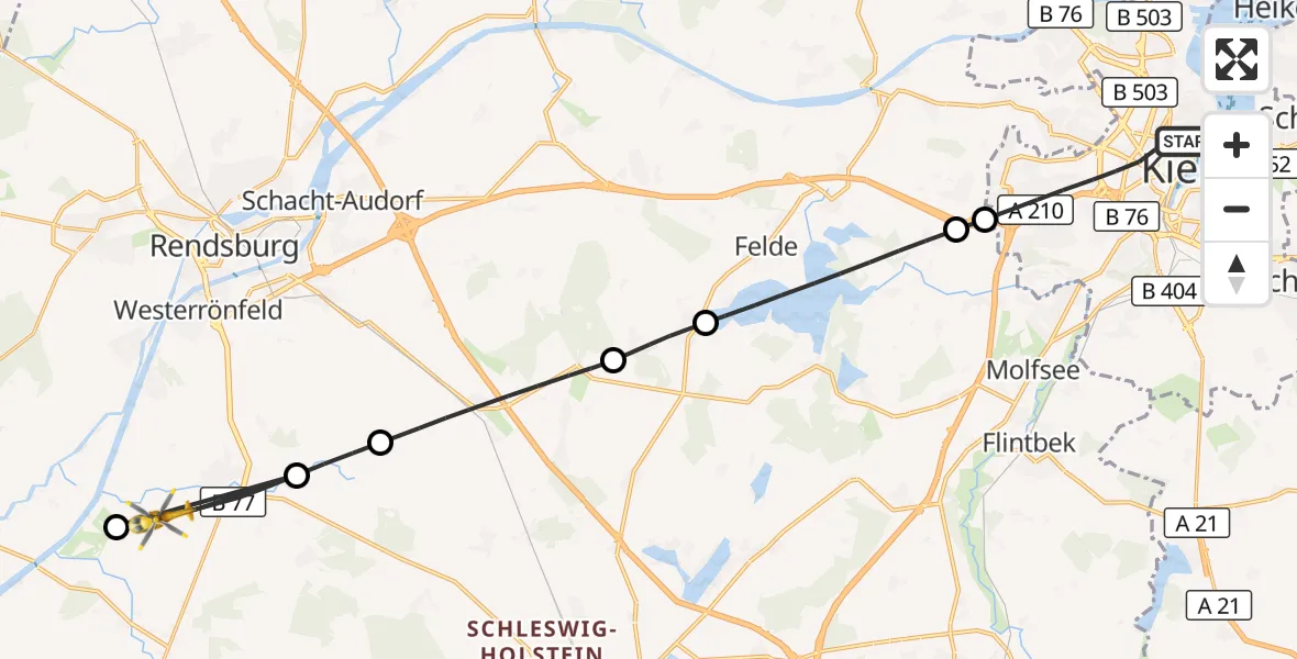 Flugroute Rettungshubschrauber Kiel - Jevenstedt, 31 Mai 2026, 18:02