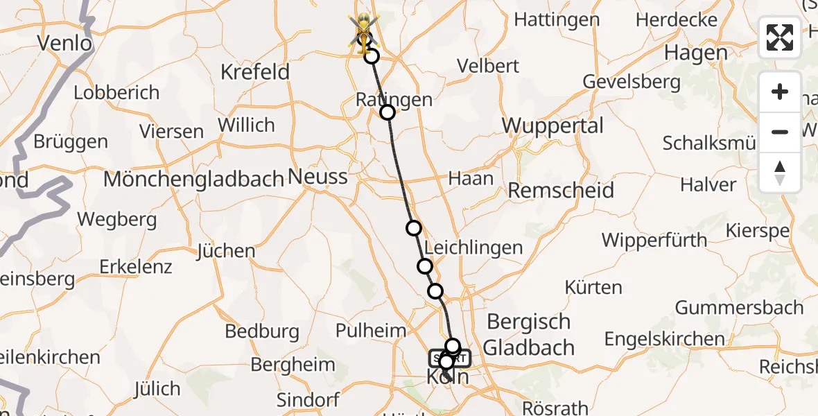Flugroute Rettungshubschrauber Amsterdam Street Children's Hospital - Duisburg Air Rescue Hubschrauberlandeplatz (Christoph 9), 31 Mai 2026, 18:04