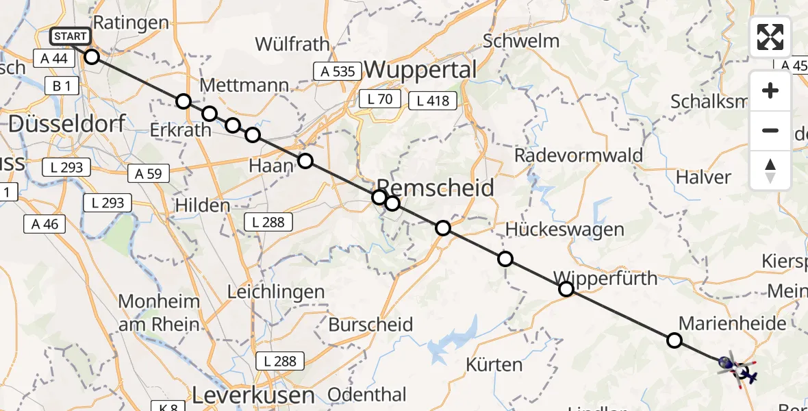 Flugroute Polizeihubschrauber Düsseldorf Flughafen - Gummersbach, 31 Mai 2026, 18:05
