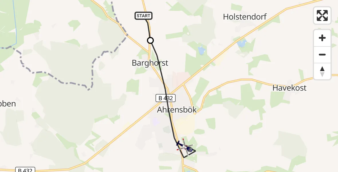 Flugroute Polizeihubschrauber Christoph 12 Luftrettungszentrum - Ahrensbök, 31 Mai 2026, 18:06