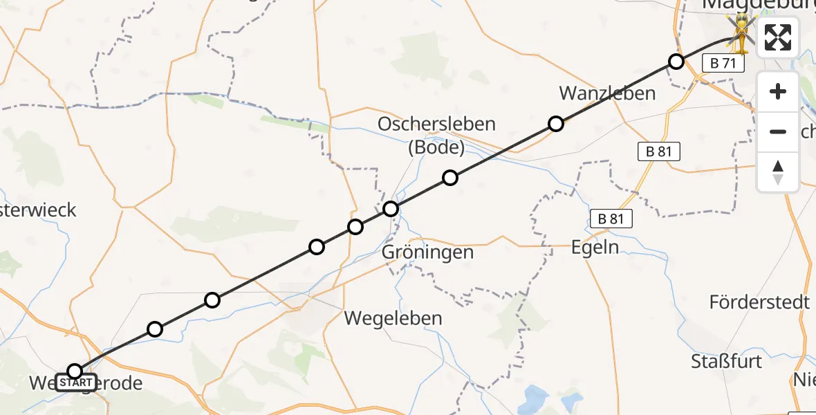 Flugroute Rettungshubschrauber Harz Hospital Wernigerode - Magdeburg, 31 Mai 2026, 18:24