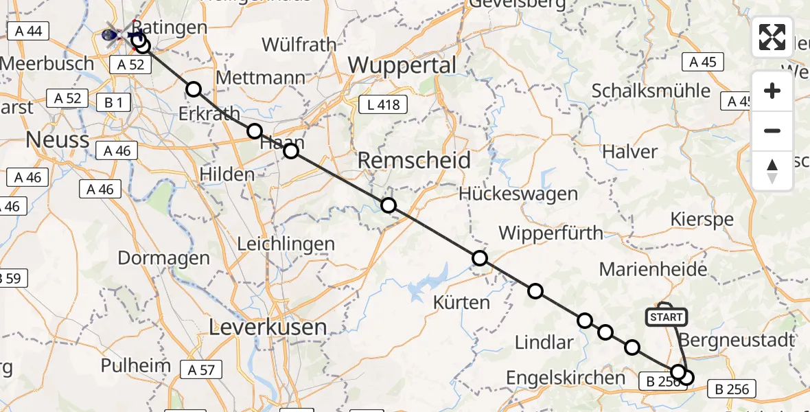 Flugroute Polizeihubschrauber Gummersbach - Düsseldorf Flughafen, 31 Mai 2026, 18:48