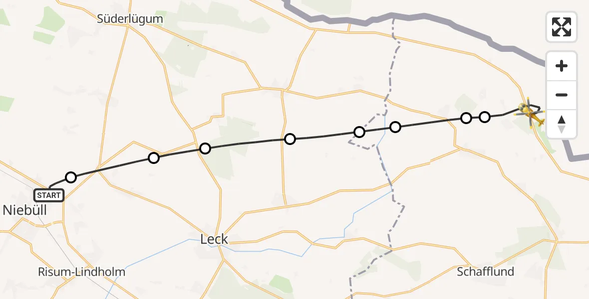 Flugroute Rettungshubschrauber Niebüll - Jardelund, 31 Mai 2026, 18:49