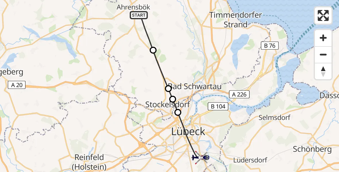 Flugroute Polizeihubschrauber Ahrensbök - Lübeck, 31 Mai 2026, 19:11