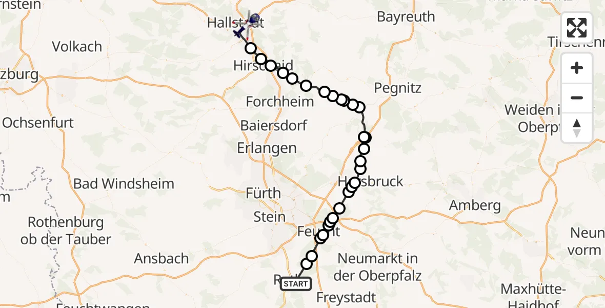 Flugroute Polizeihubschrauber Roth - Bamberg-Breitenau Flugplatz, 31 Mai 2026, 19:32