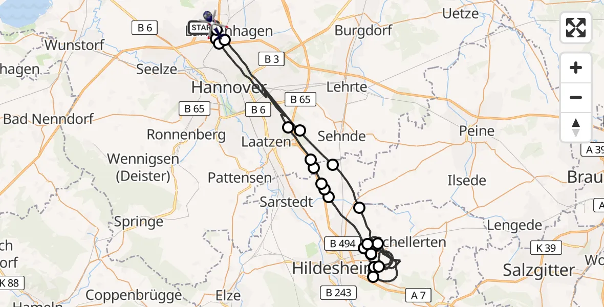 Flugroute Polizeihubschrauber Flughafen Hannover - Flughafen Hannover, 31 Mai 2026, 19:41