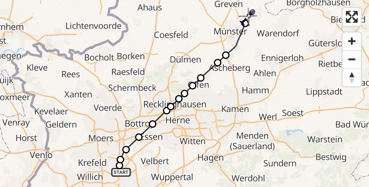 Flugroute Polizeihubschrauber Düsseldorf Flughafen - Telgte, 31 Mai 2026, 20:25